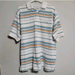 Columbia PFG Men’s‎ Size Large Polo Shirt Omni Shade White Green Orange Fishing.